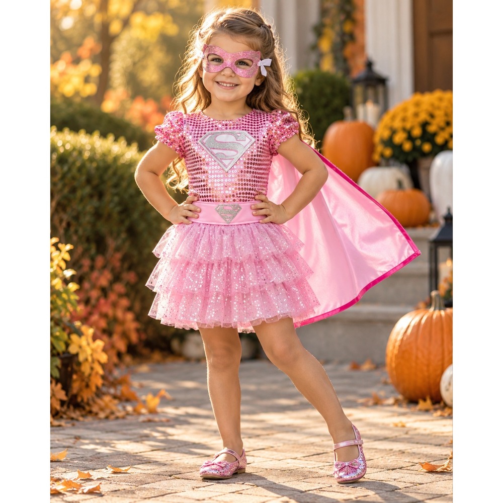 Supergirl Pink Sparkle Tutu Dress Costume Girls XS 3-4 Cape Mask Rubies Comics
